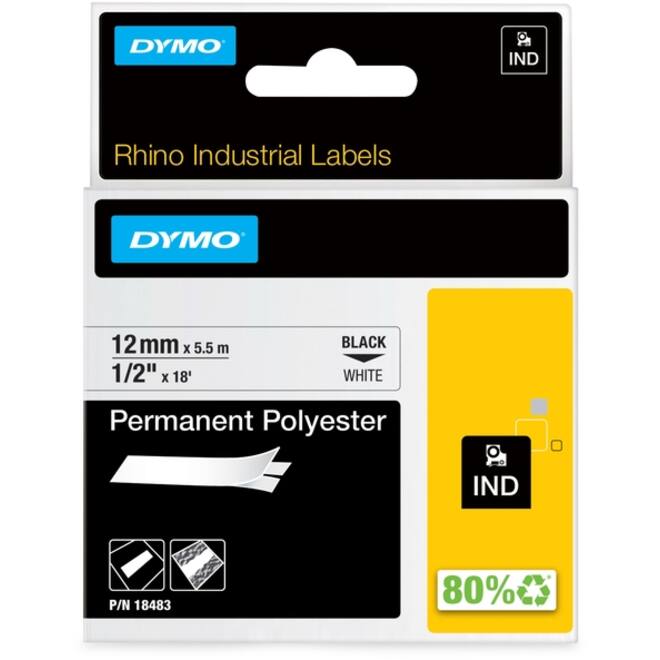 Labeltape Dymo Rhino industrieel polyester 12mm zwart op wit