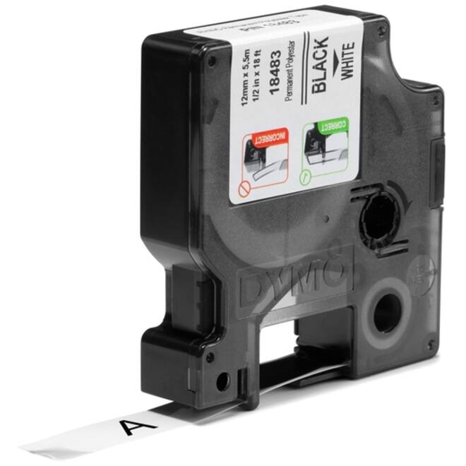 Labeltape Dymo Rhino industrieel polyester 12mm zwart op wit