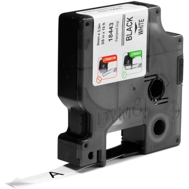 Labeltape Dymo Rhino industrieel vinyl 9mm zwart op wit