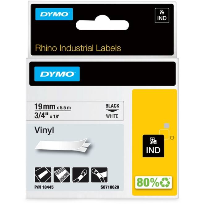 Labeltape Dymo Rhino industrieel vinyl 19mm zwart op wit