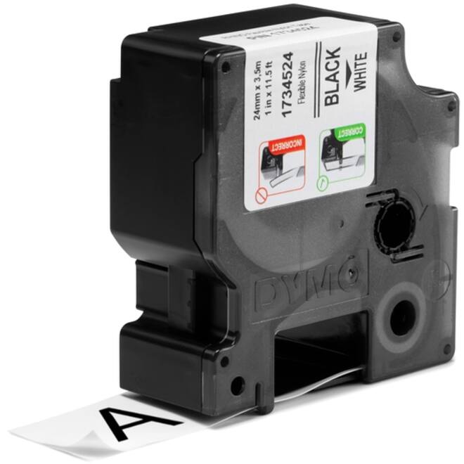 Labeltape Dymo Rhino industrieel nylon 24mm zwart op wit