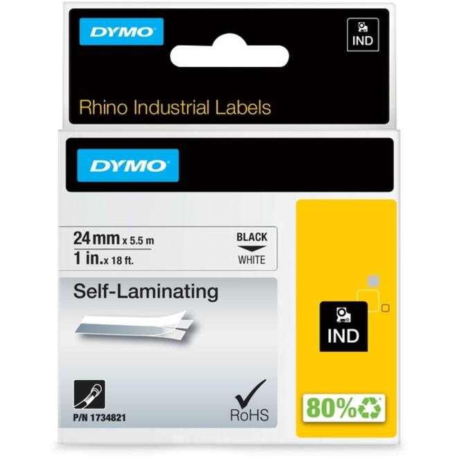 Labeltape Dymo Rhino industrieel zelflaminerend 24mm zwart op wit