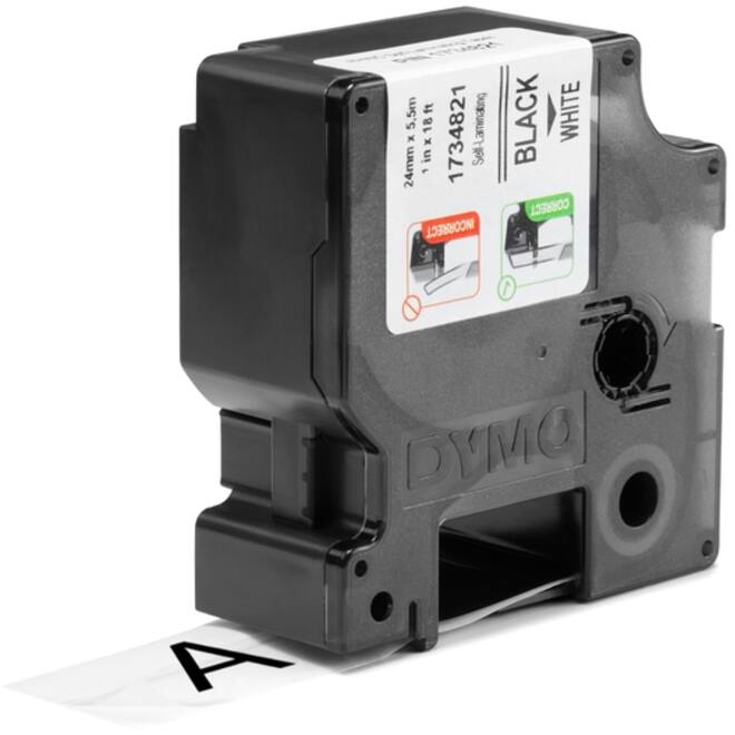 Labeltape Dymo Rhino industrieel zelflaminerend 24mm zwart op wit