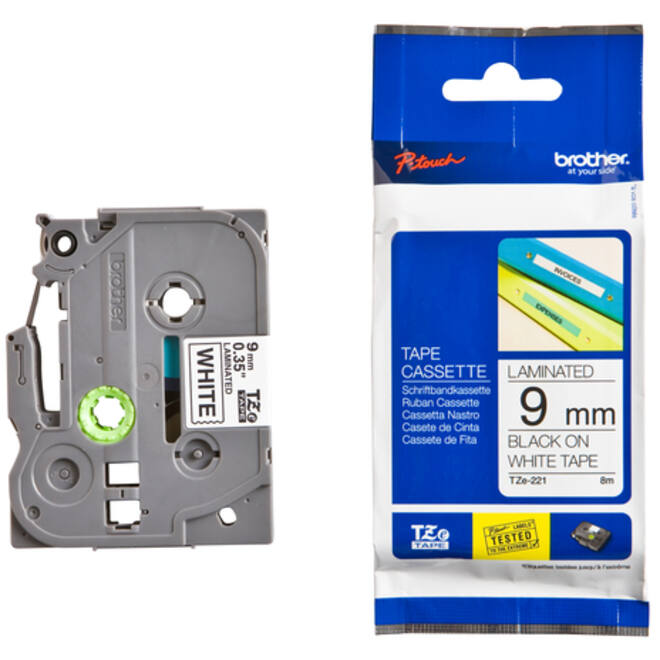 Labeltape Brother P-touch TZE-221 9mm zwart op wit
