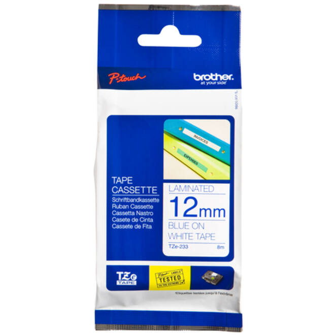 Labeltape Brother P-touch TZE-233 12mm blauw op wit