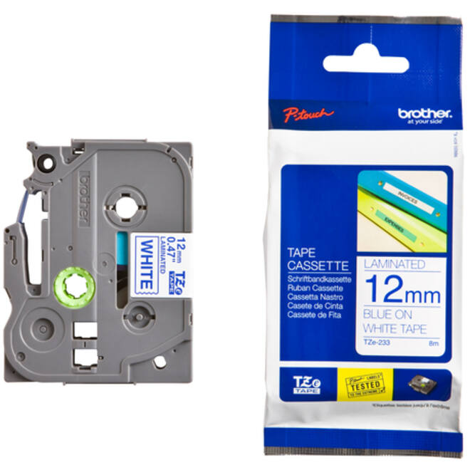 Labeltape Brother P-touch TZE-233 12mm blauw op wit