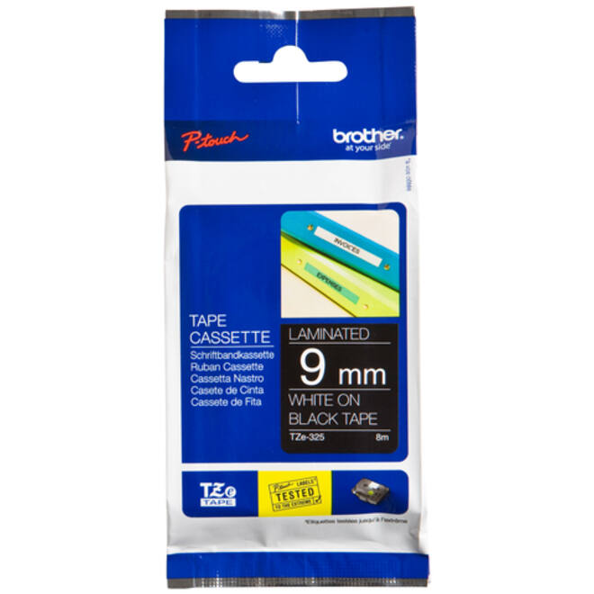 Labeltape Brother P-touch TZE-325 9mm wit op zwart