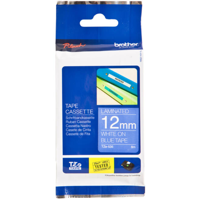 Labeltape Brother P-touch TZE-535 12mm wit op blauw