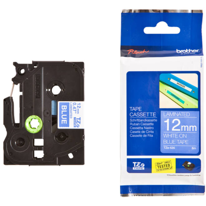 Labeltape Brother P-touch TZE-535 12mm wit op blauw
