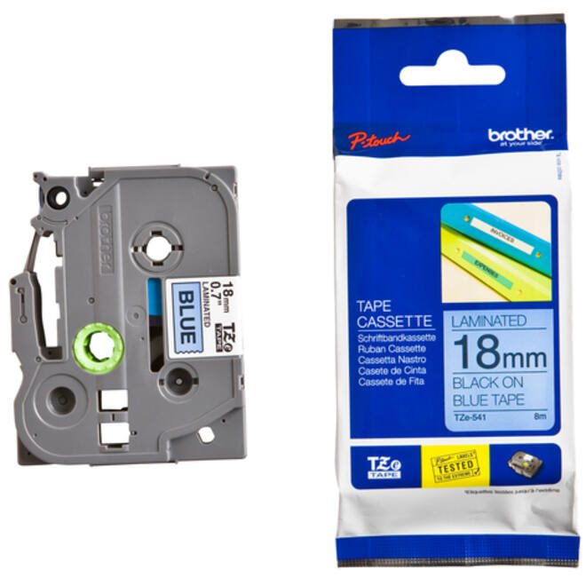 Labeltape Brother P-touch TZE-541 18mm zwart op blauw