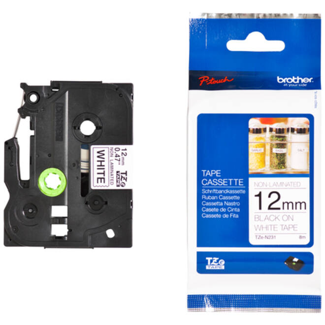 Labeltape Brother P-touch TZE-N231 12mm zwart op wit