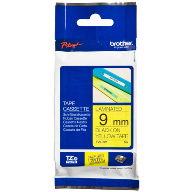 Labeltape Brother P-touch TZE-621 9mm zwart op geel