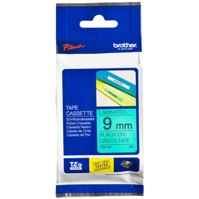 Labeltape Brother P-touch TZE-721 9mm zwart op groen