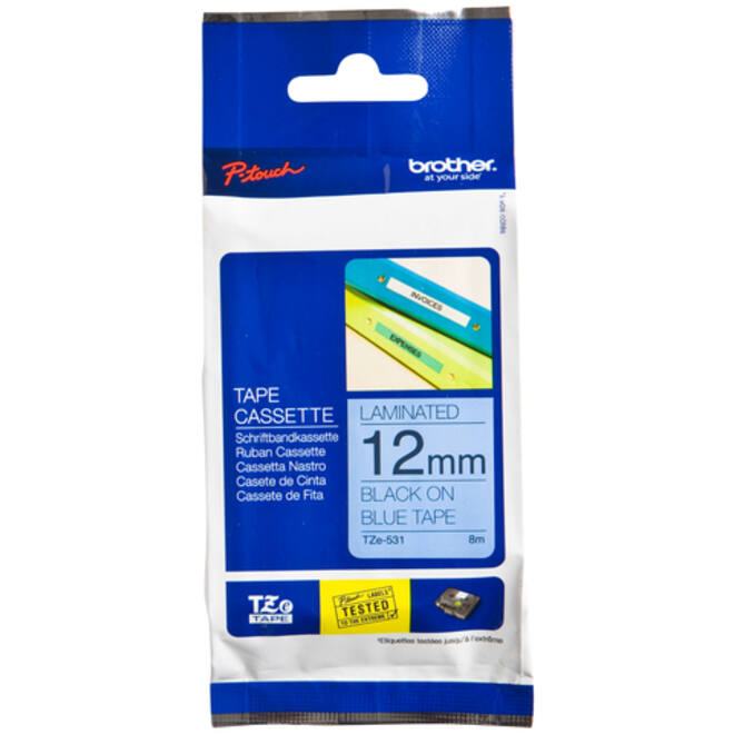 Labeltape Brother P-touch TZE-531 12mm zwart op blauw