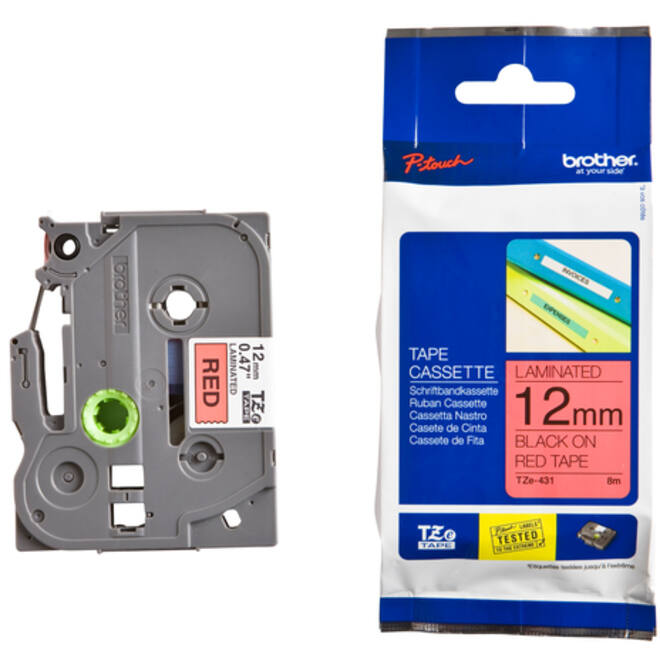 Labeltape Brother P-touch TZE-431 12mm zwart op rood