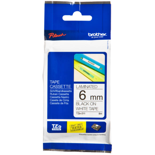 Labeltape Brother P-touch TZE-211 6mm zwart op wit
