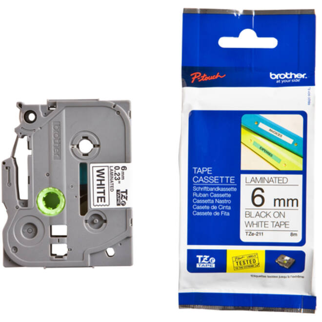 Labeltape Brother P-touch TZE-211 6mm zwart op wit