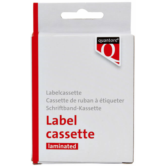 Labeltape Quantore TZE-221 9mm x 8m zwart op wit