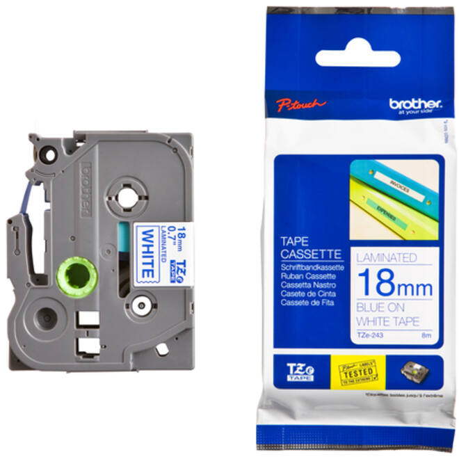 Labeltape Brother P-touch TZE-243 18mm blauw op wit