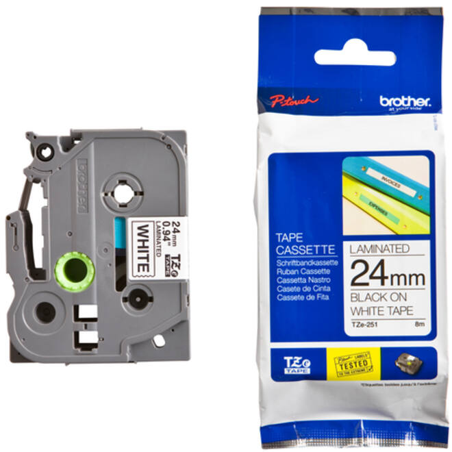 Labeltape Brother P-touch TZE-251 24mm zwart op wit