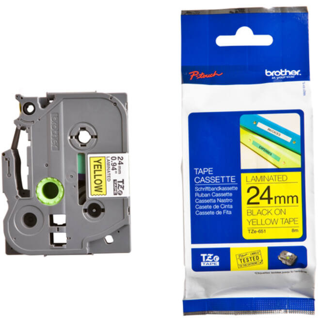 Labeltape Brother P-touch TZE-651 24mm zwart op geel
