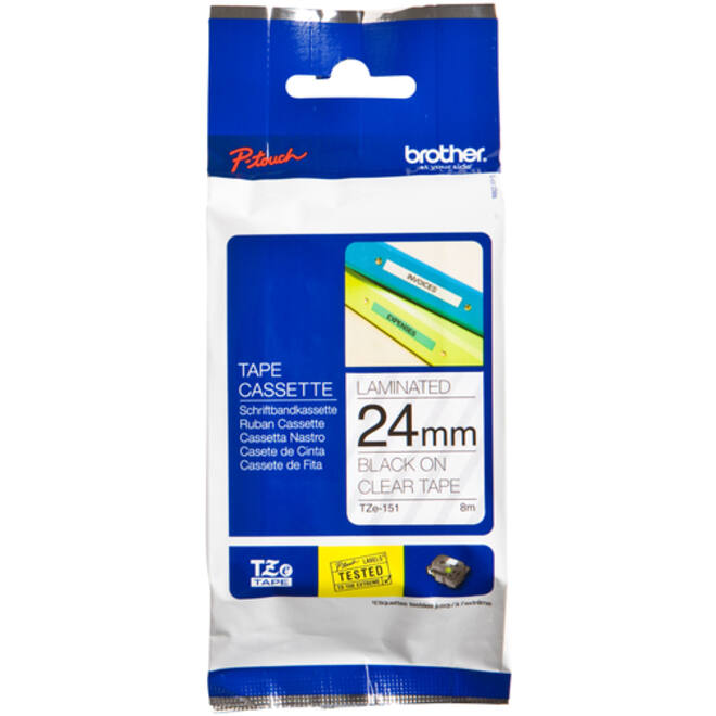 Labeltape Brother P-touch TZE-151 24mm zwart op transparant
