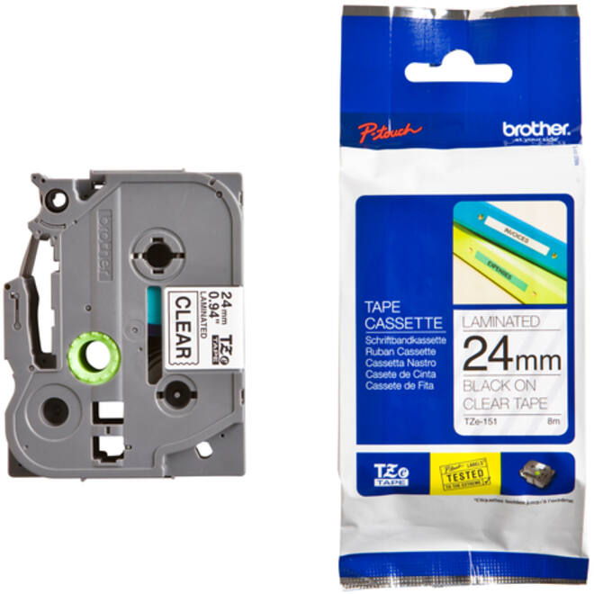 Labeltape Brother P-touch TZE-151 24mm zwart op transparant