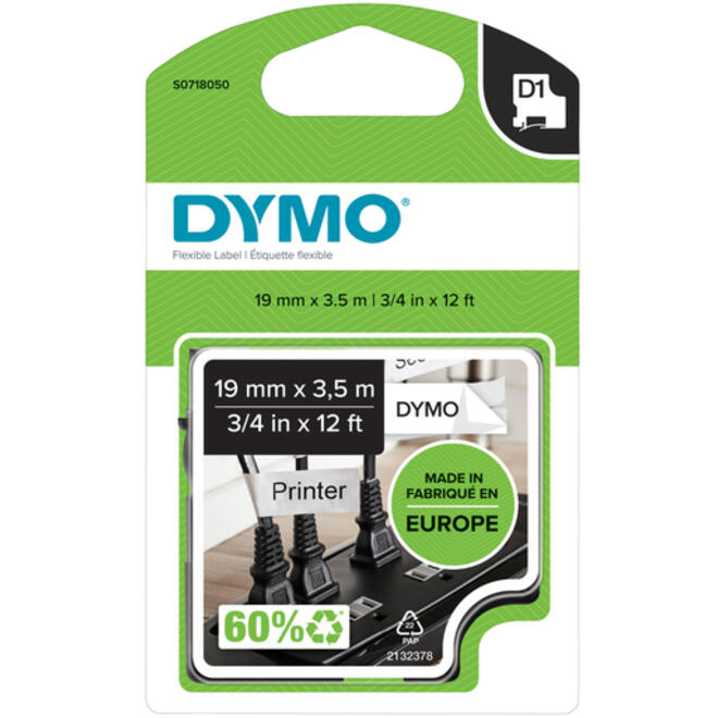 Labeltape Dymo LabelManager D1 nylon 19mm zwart op wit