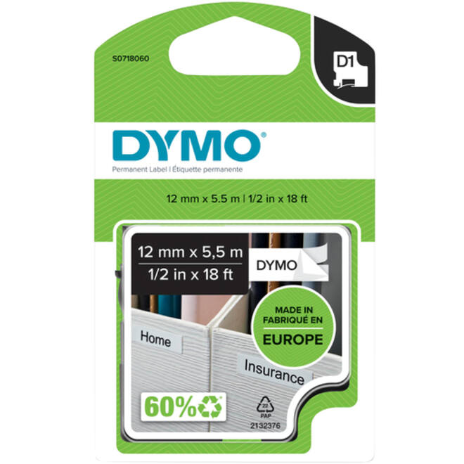Labeltape Dymo LabelManager D1 polyester 12mm zwart op wit