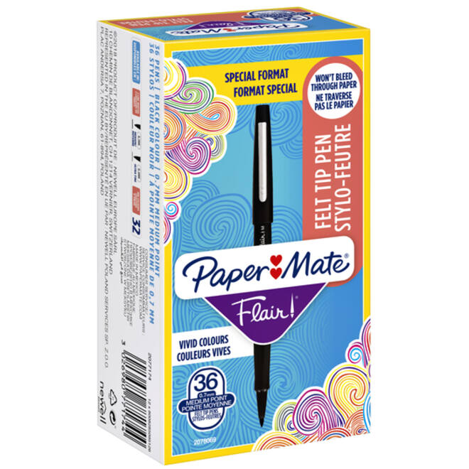 Fineliner Paper Mate Flair Original medium zwart valuepack à 36 stuks