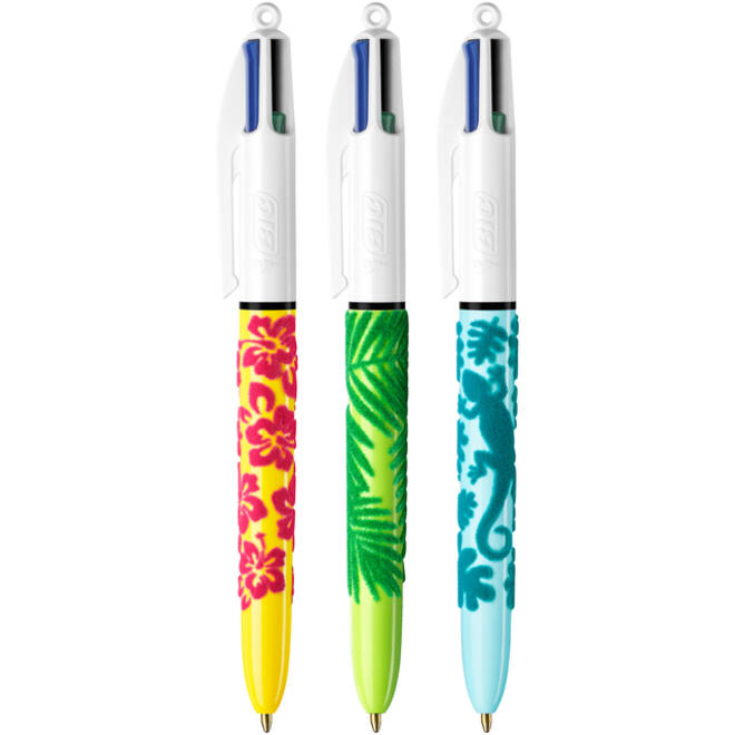 Balpen Bic 4kleuren velours medium assorti