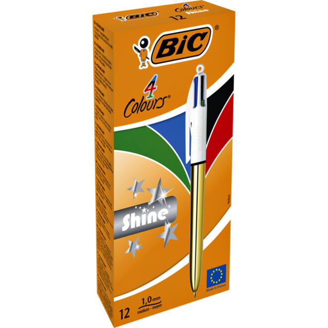 Balpen Bic 4kleuren shine medium goud