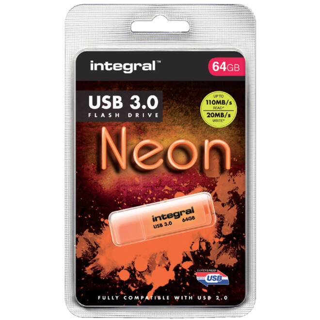 USB-stick 3.0 Integral 64GB neon oranje