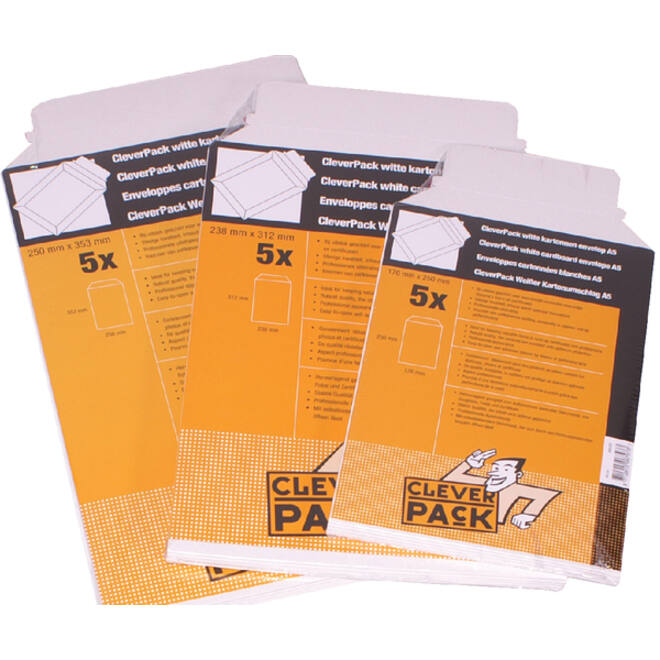Envelop CleverPack karton A4 240x315mm wit pak à 5 stuks