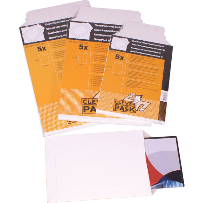 Envelop CleverPack karton A4 240x315mm wit pak à 5 stuks