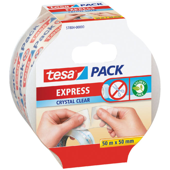 Verpakkingstape tesapack® Express Crystal Clear 50mx50mm handscheurbaar transparant
