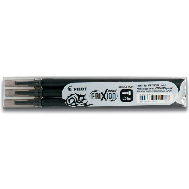 Rollerpenvulling PILOT friXion fijn zwart set à 3 stuks