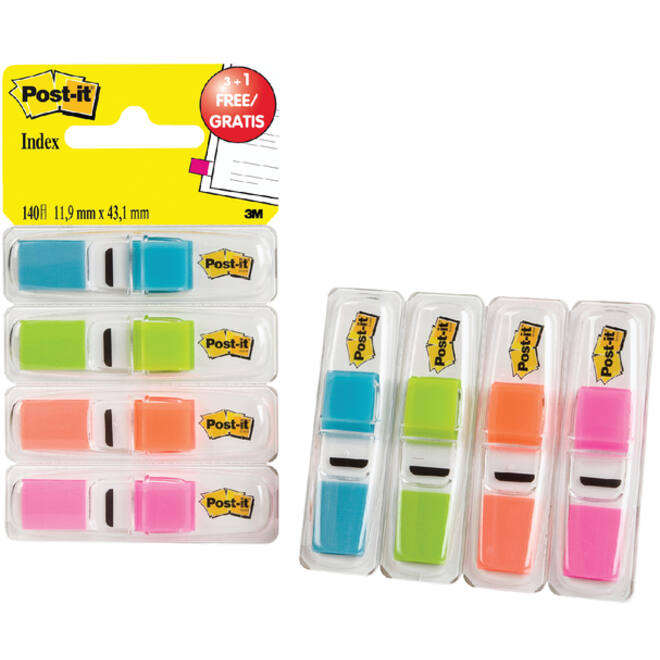 Indextabs Post-it 6834 11.9mmx43.1mm helder 3+1 gratis assorti 35 tabs per dispernser