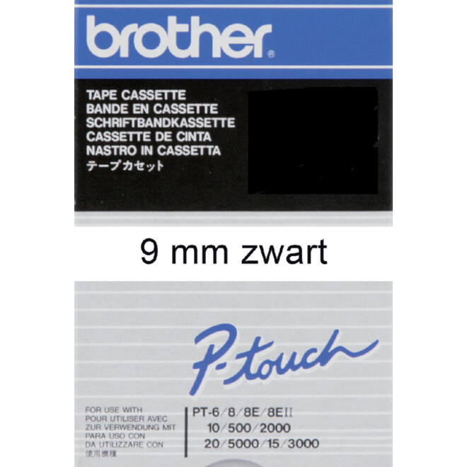 Labeltape Brother P-touch TC-291 9mm zwart op wit