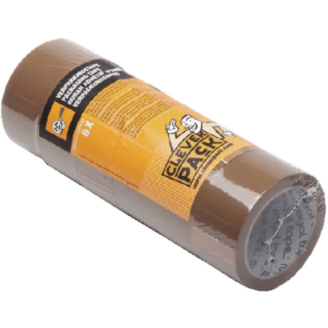 Verpakkingstape CleverPack 48mmx66m bruin PP pak à 6 rol