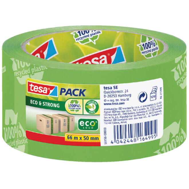 Verpakkingstape tesapack® Eco & Strong 66mx50mm groen bedrukt