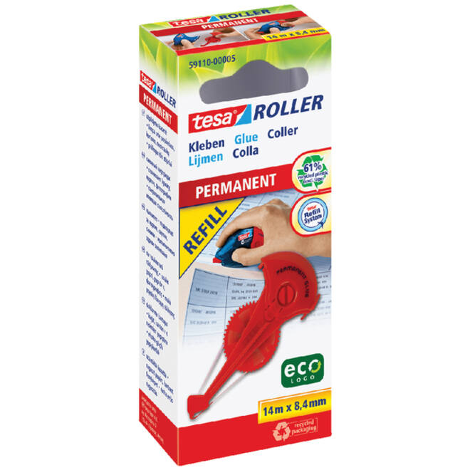 Lijmroller tesa® ecoLogo® permanent navulling in hangdoosje