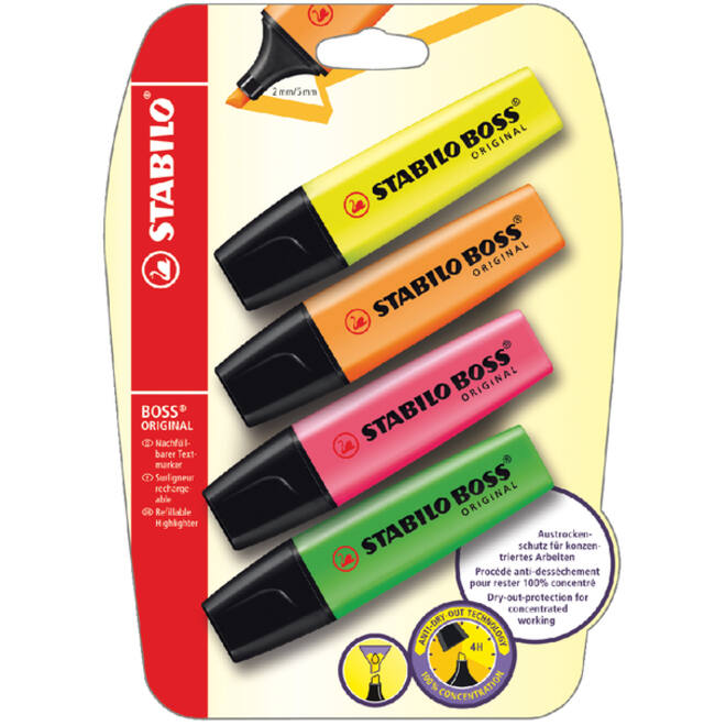Markeerstift STABILO BOSS Original 70/4 assorti blister à 4 stuks