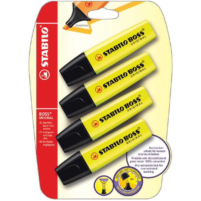 Markeerstift STABILO BOSS Original 70/24 geel blister à 4 stuks