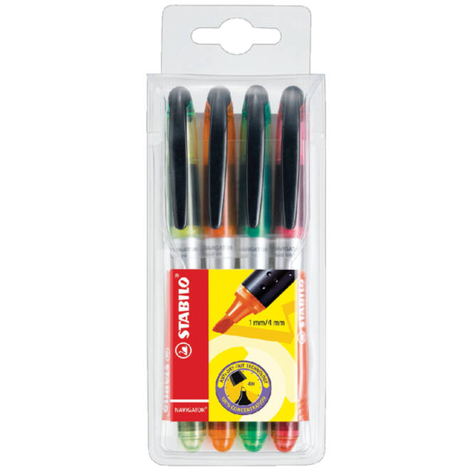 Markeerstift STABILO Navigator 545/4 assorti etui à 4 stuks