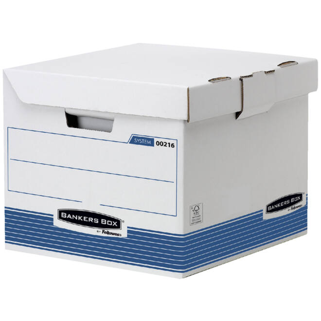 Archiefdoos Bankers Box System flip top kubus wit blauw