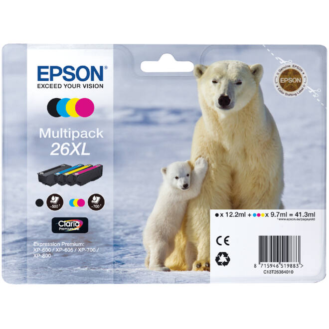 Inktcartridge Epson 26XL T2636 zwart + 3 kleuren