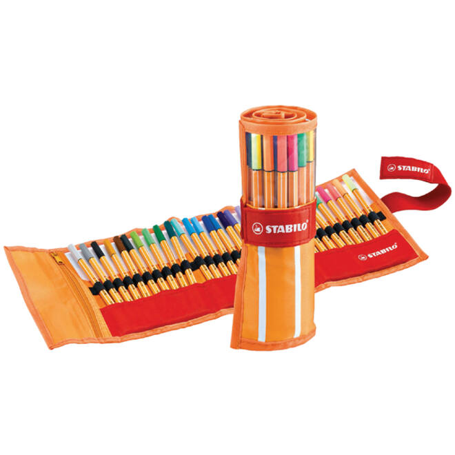 Fineliner STABILO point 88/30 rollerset oranje/rood fijn assorti etui à 30 stuks