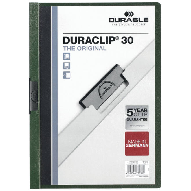 Klemmap Durable Duraclip A4 3mm 30 vellen donkergroen