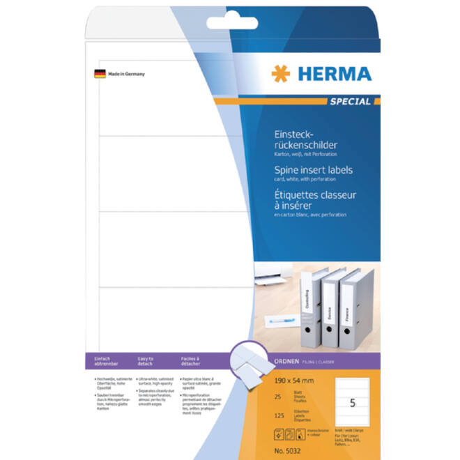 Rug-insteekkaart HERMA 5032 breed 54x190mm wit